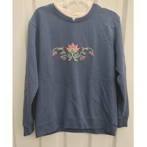 Pembrook Womens Sweater Sweatshirt Fleece Floral Pullover L XL Embroidered